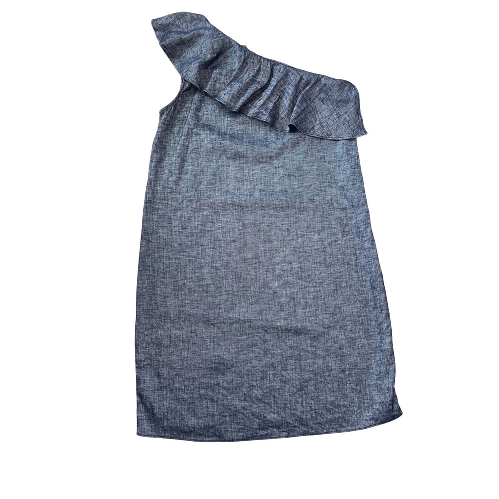 Theory‎ Alexandra One Shoulder Ruffle Linen Blend Mini Dress Tierra Wash Size 6